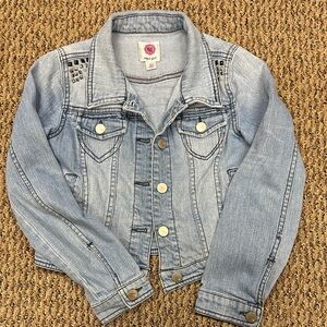 Girl’s Light Blue Denim Jacket with Studded Shoulders